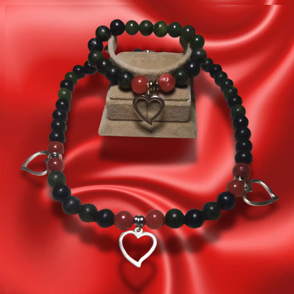 Reina del Corazen EL Yapımı, Otantik Tasarım ve Enerji Dengeleyici Takı Kraliyet Yeşim ve Koruyucu Akik Taşı Antik Kolye BİLEKLİK